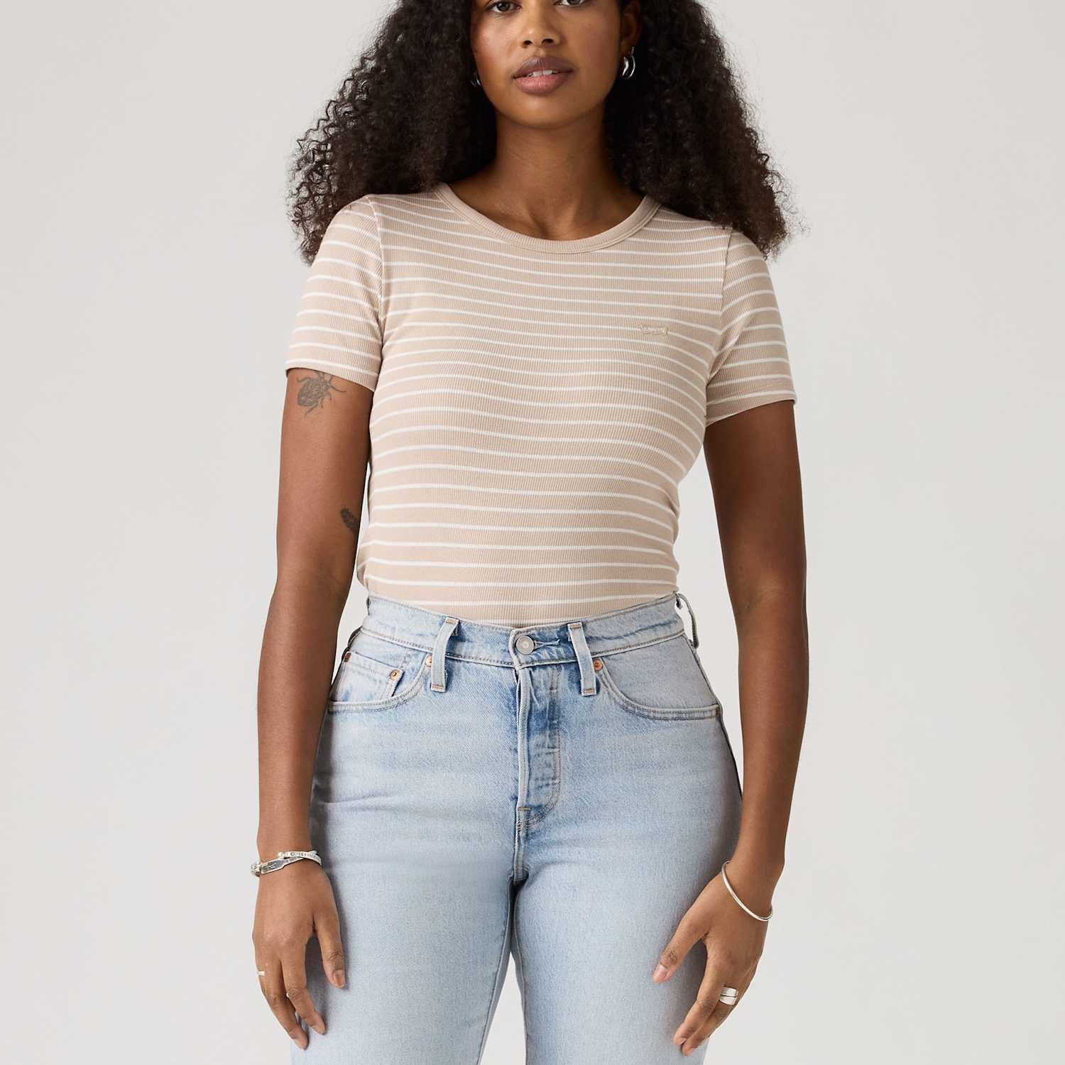 Levi's Women's Cotton Rich Striped T-Shirt - Small - White Mix - Available at M&S