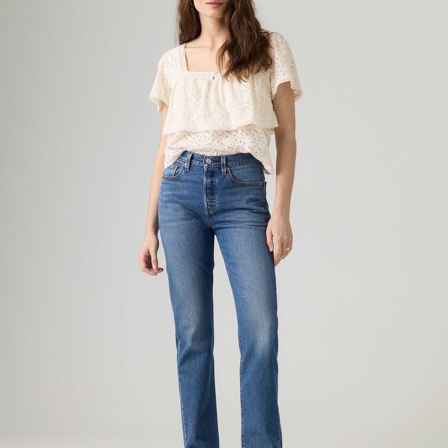 Levi's 501 Straight Leg Jeans for Women - 27/30in - Mid Blue - Available at M&S