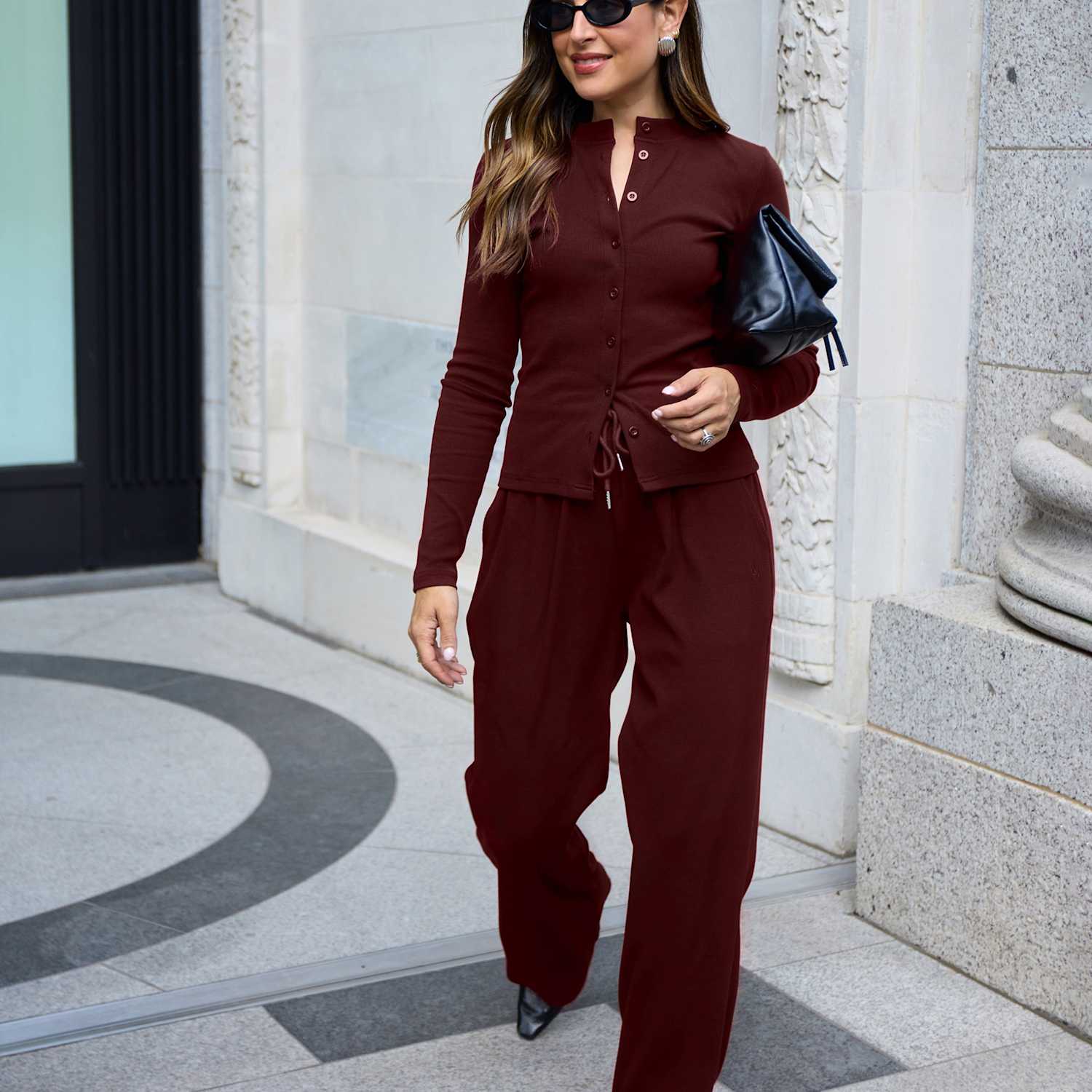 Wat The Brand Women's Cotton Rich Ribbed Crew Neck Fitted Cardigan - XX Small - Burgundy - Available at M&S