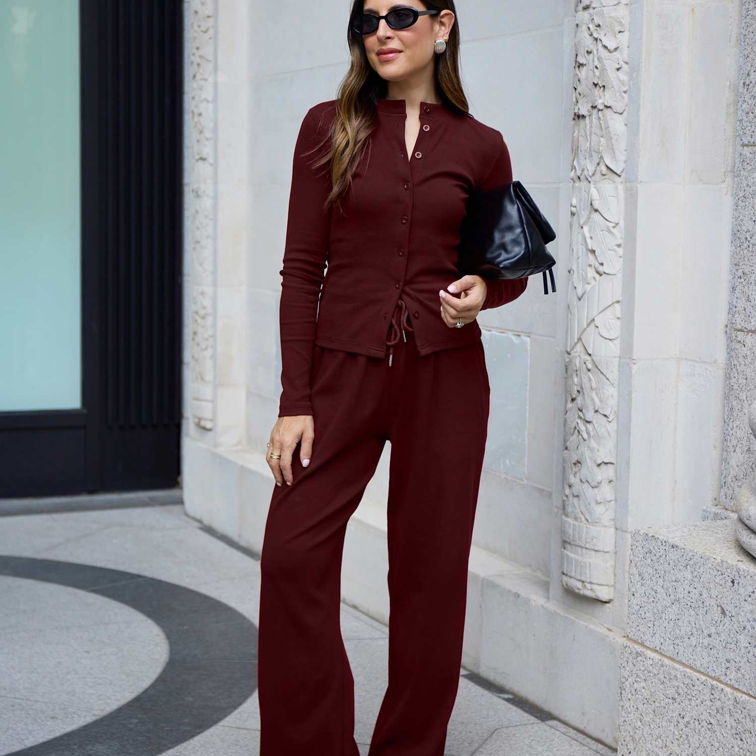 Wat The Brand Women's Cotton Rich Ribbed Wide Leg Joggers - XX Small - Burgundy - Available at M&S