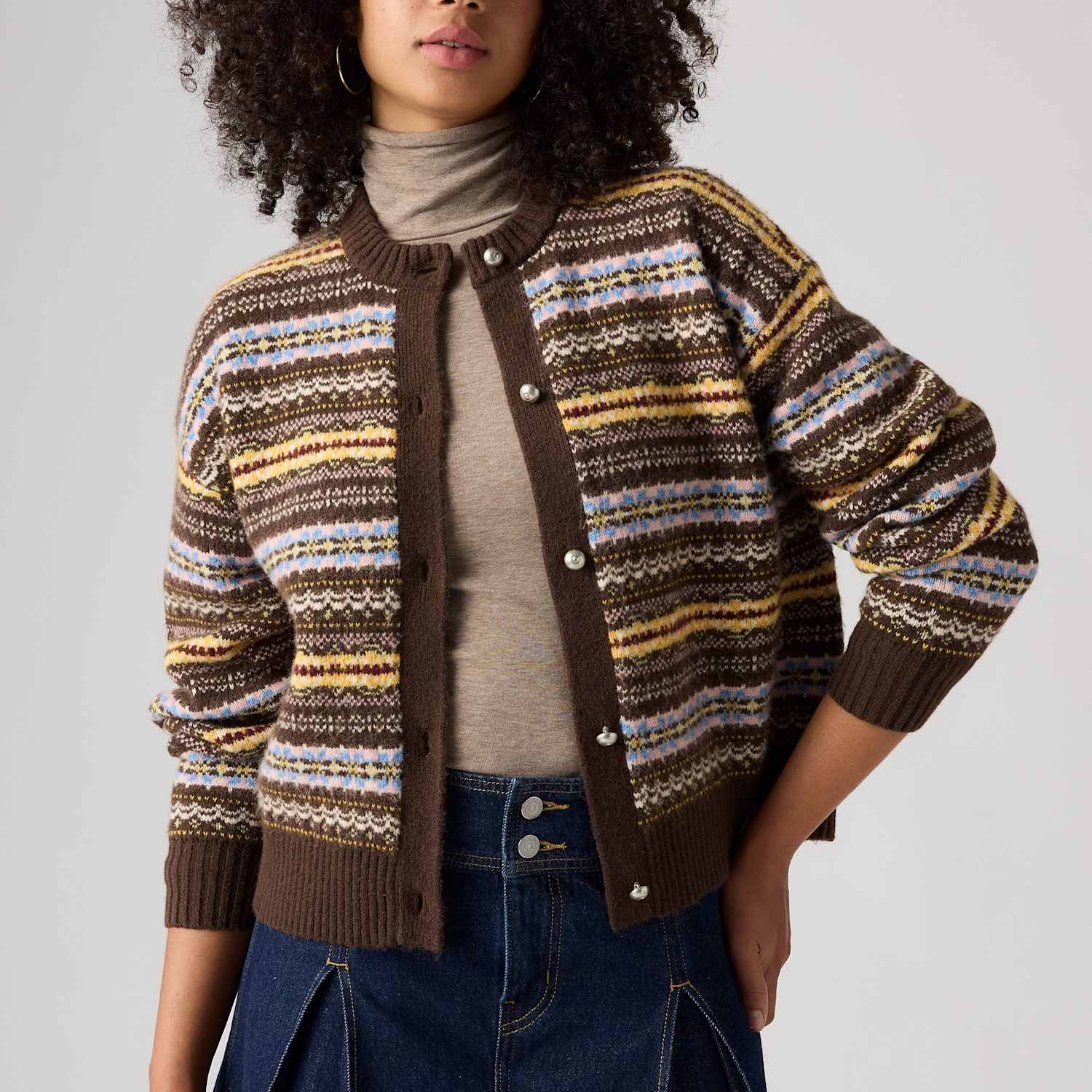 Levi's Women's Patterned Crew Neck Cardigan - Large - Brown Mix - Available at M&S