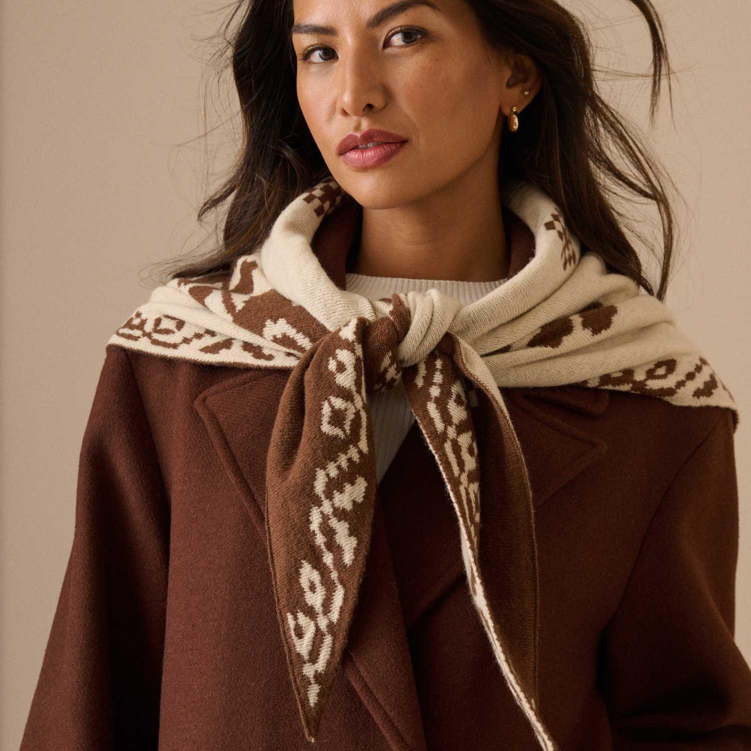 Nobody's Child Women's Wool Blend Geometric Triangle Scarf - Brown Mix - Available at M&S