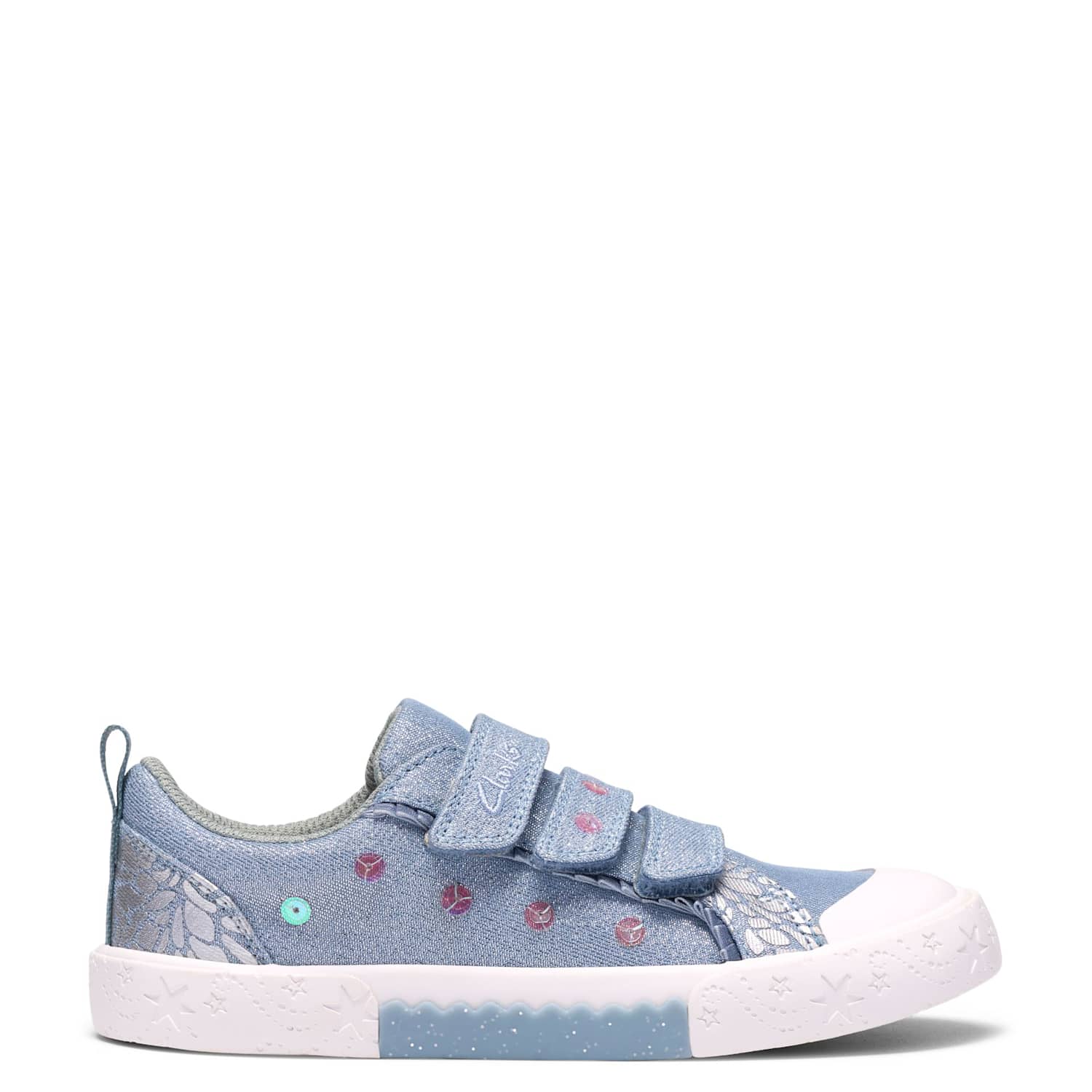 Clarks Girls Denim Canvas Riptape Trainers (7 Small-9 ½ Small) - 7½ - Blue - Available at M&S