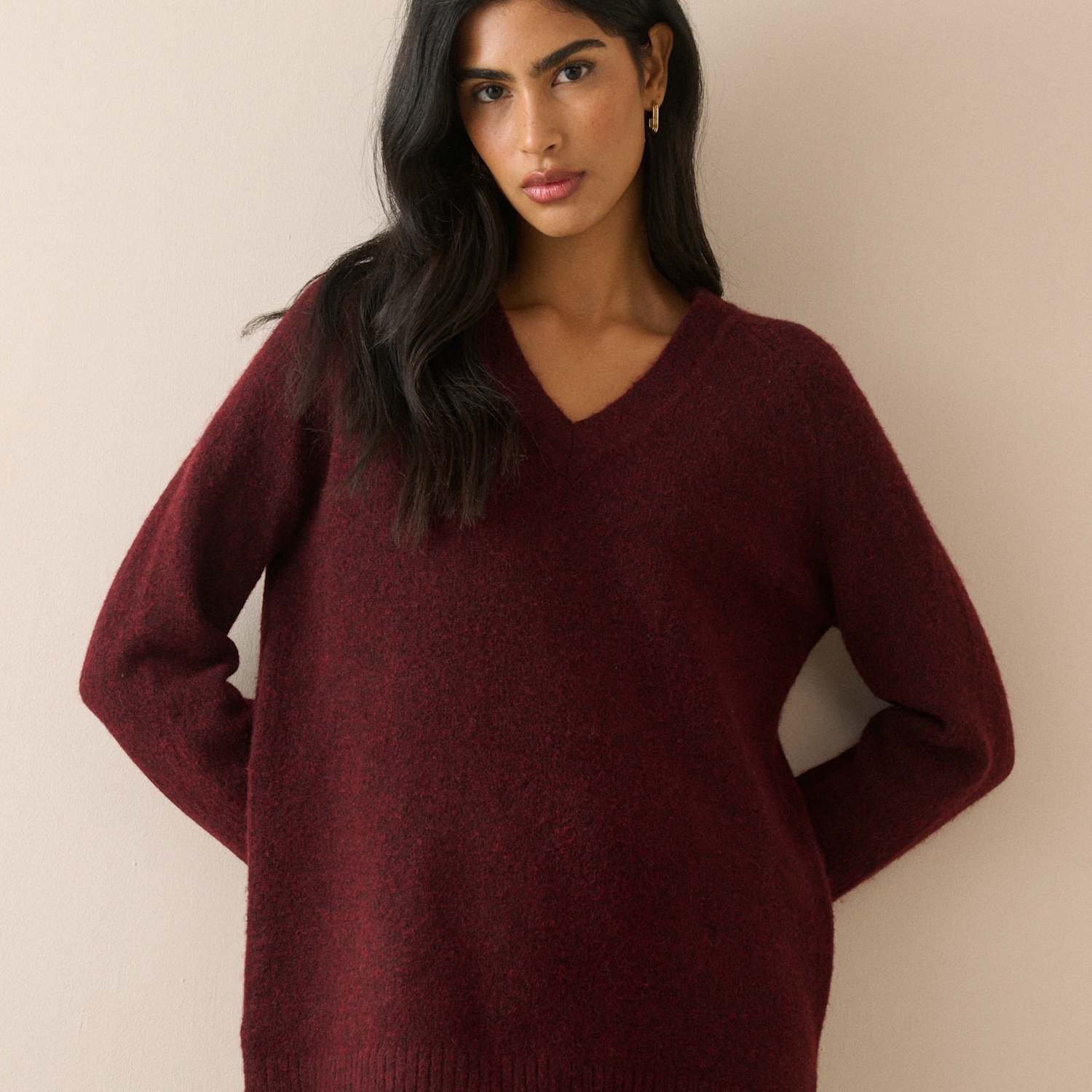 Nobody's Child Women's V-Neck Longline Jumper - Extra Small - Burgundy - Available at M&S