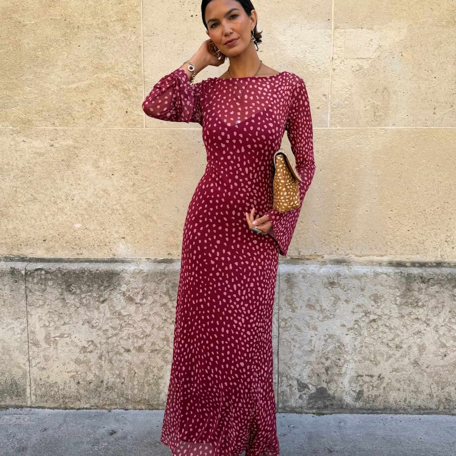 Never Fully Dressed Women's Mesh Print Fitted Maxi Dress - 22 - Burgundy Mix - Available at M&S