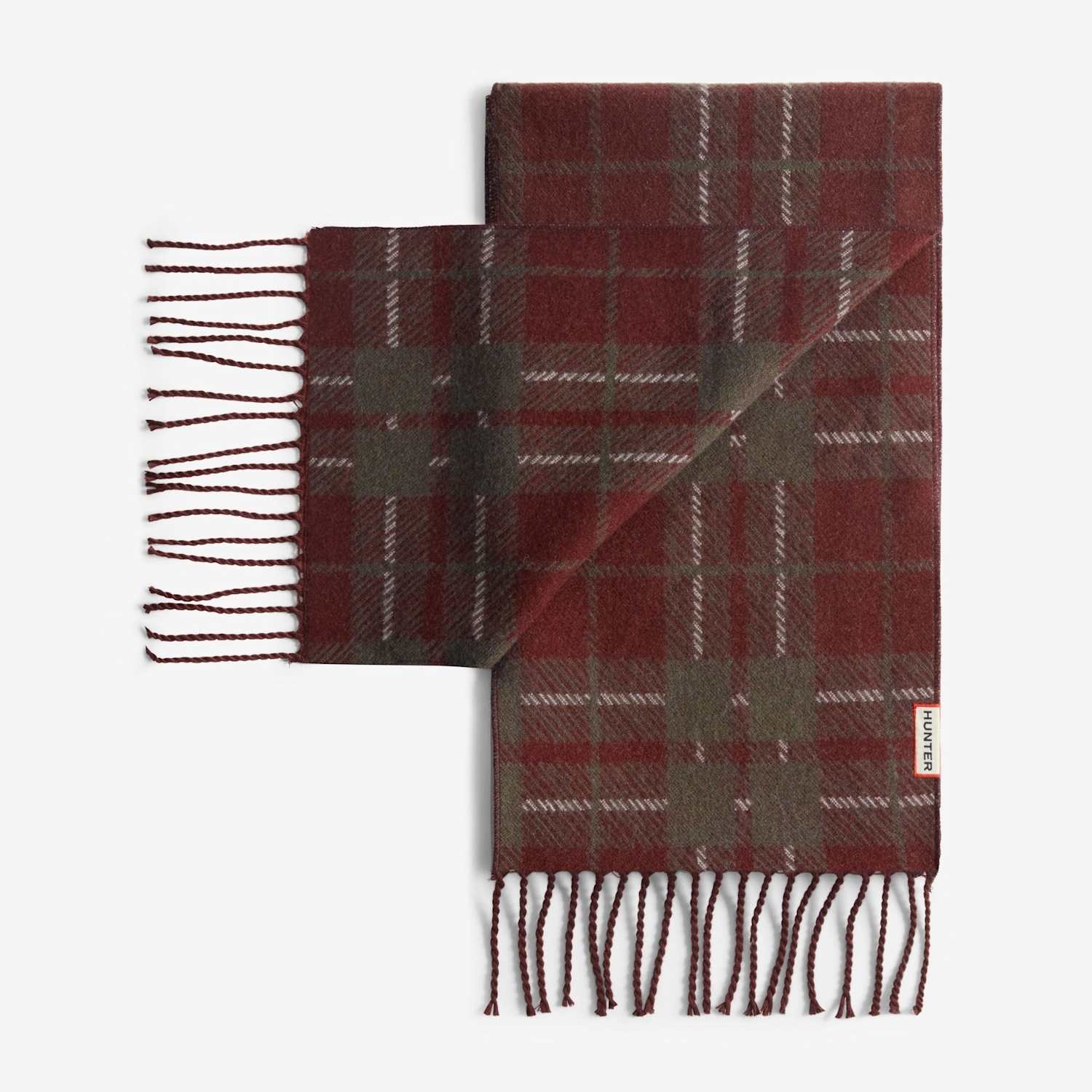 Hunter Women's Printed Plaid Pattern Scarf - Burgundy Mix - Available at M&S