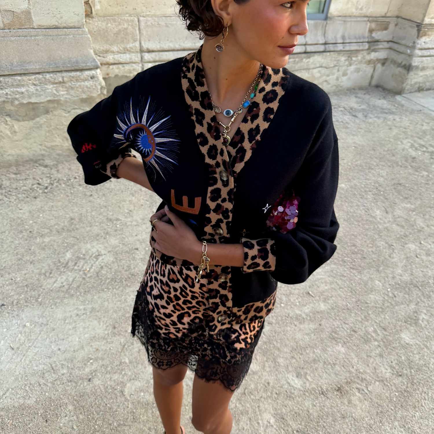 Never Fully Dressed Women's Printed Long Sleeve Relaxed Cardigan - Large - Black Mix - Available at M&S