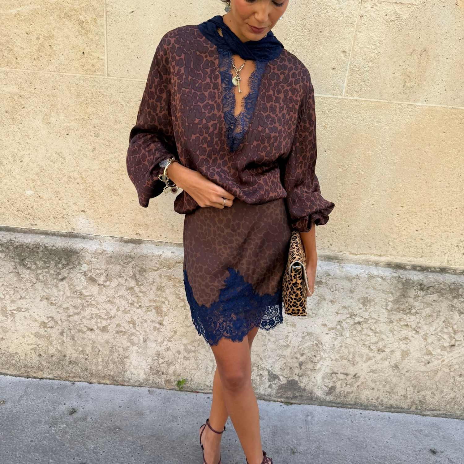Never Fully Dressed Women's Leopard Print Lace Detail Mini A-Line Skirt - 20 - Burgundy Mix - Available at M&S