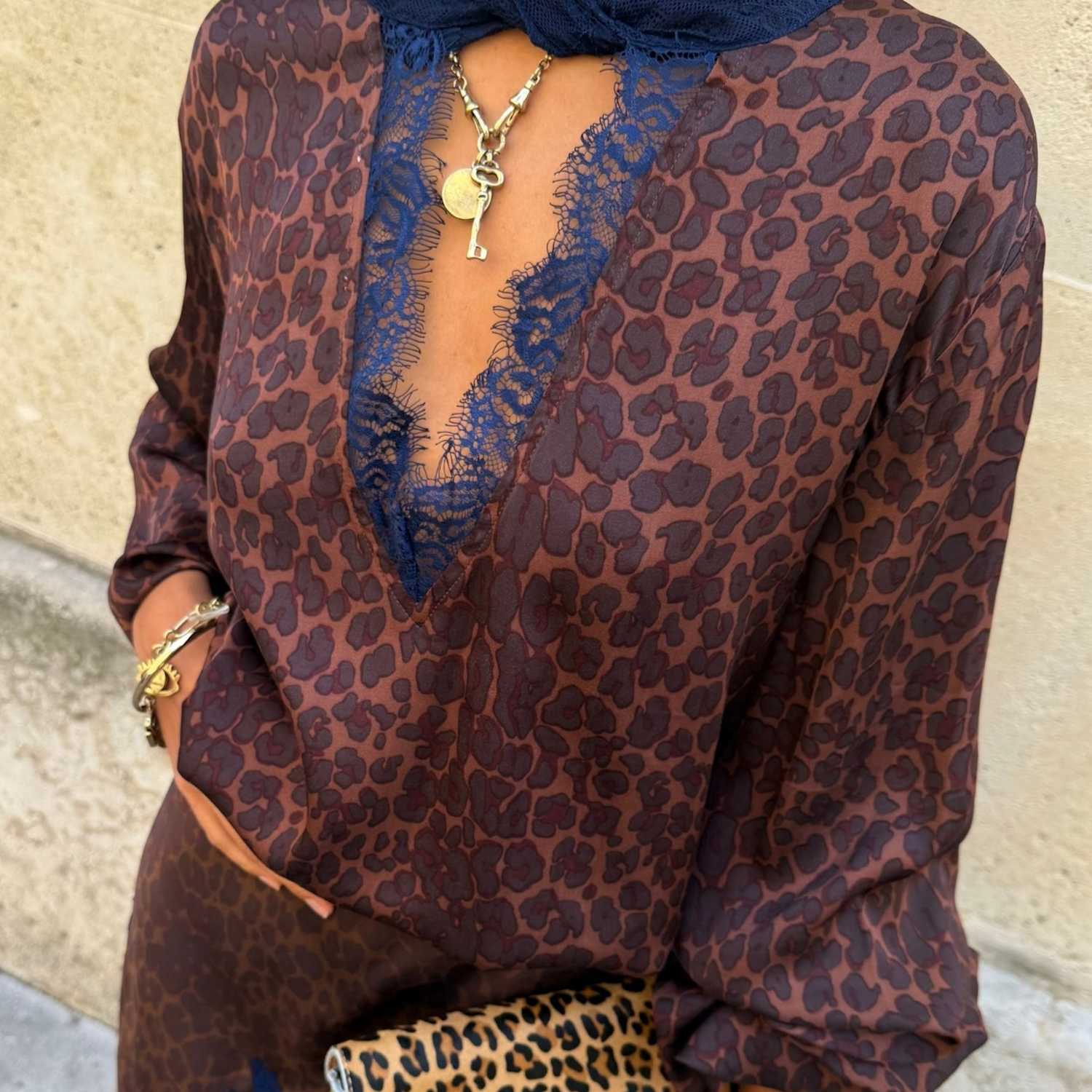 Never Fully Dressed Women's Leopard Print V-Neck Lace Detail Batwing Top - 20 - Multi - Available at M&S