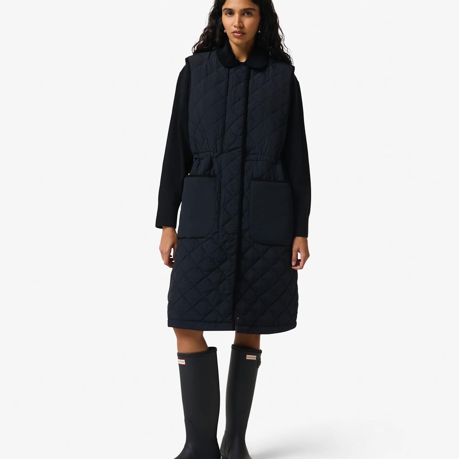 Hunter Women's Quilted Longline Gilet - Medium - Black - Available at M&S