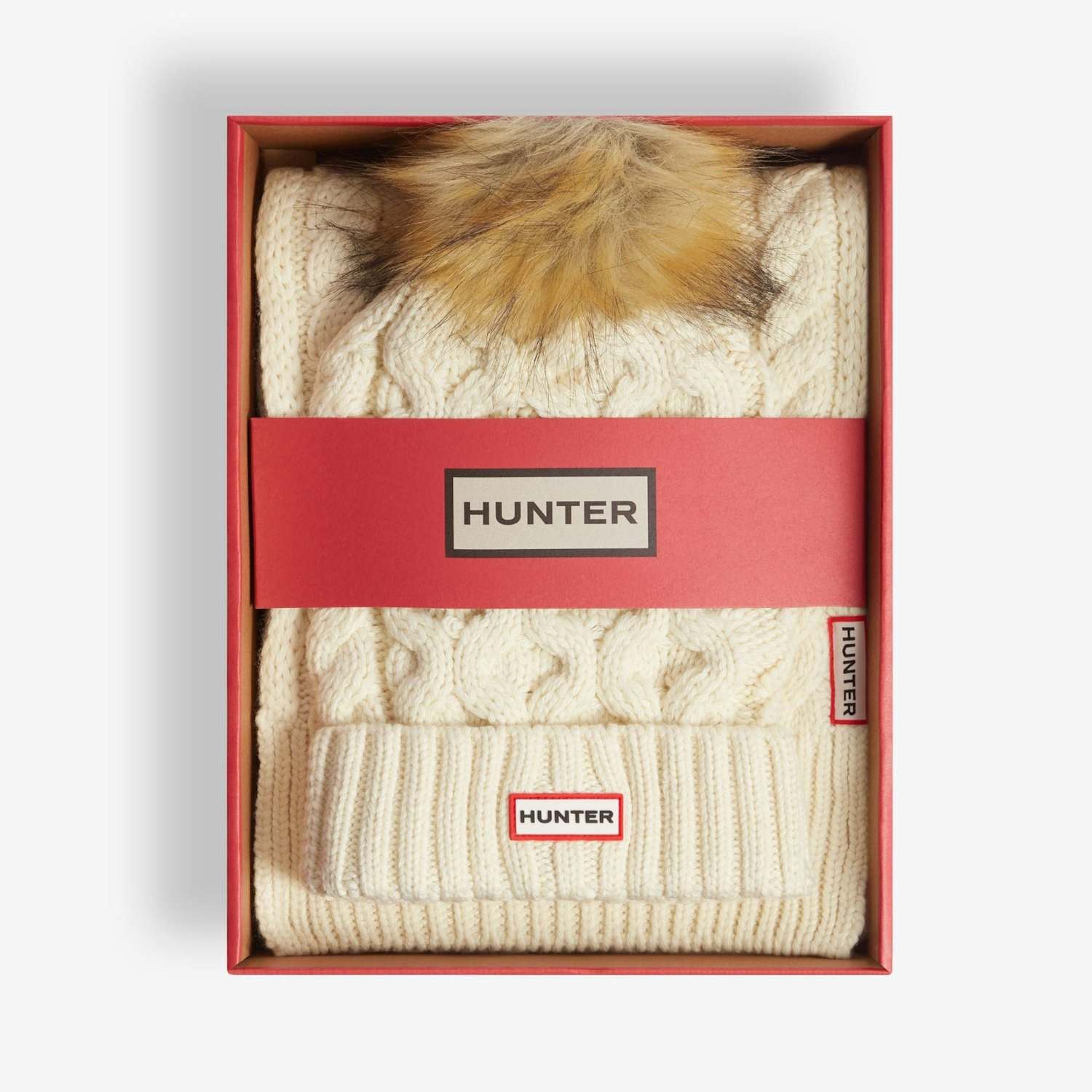 Hunter Women's Cable Knit Beanie And Scarf Gift Set - Cream - Available at M&S