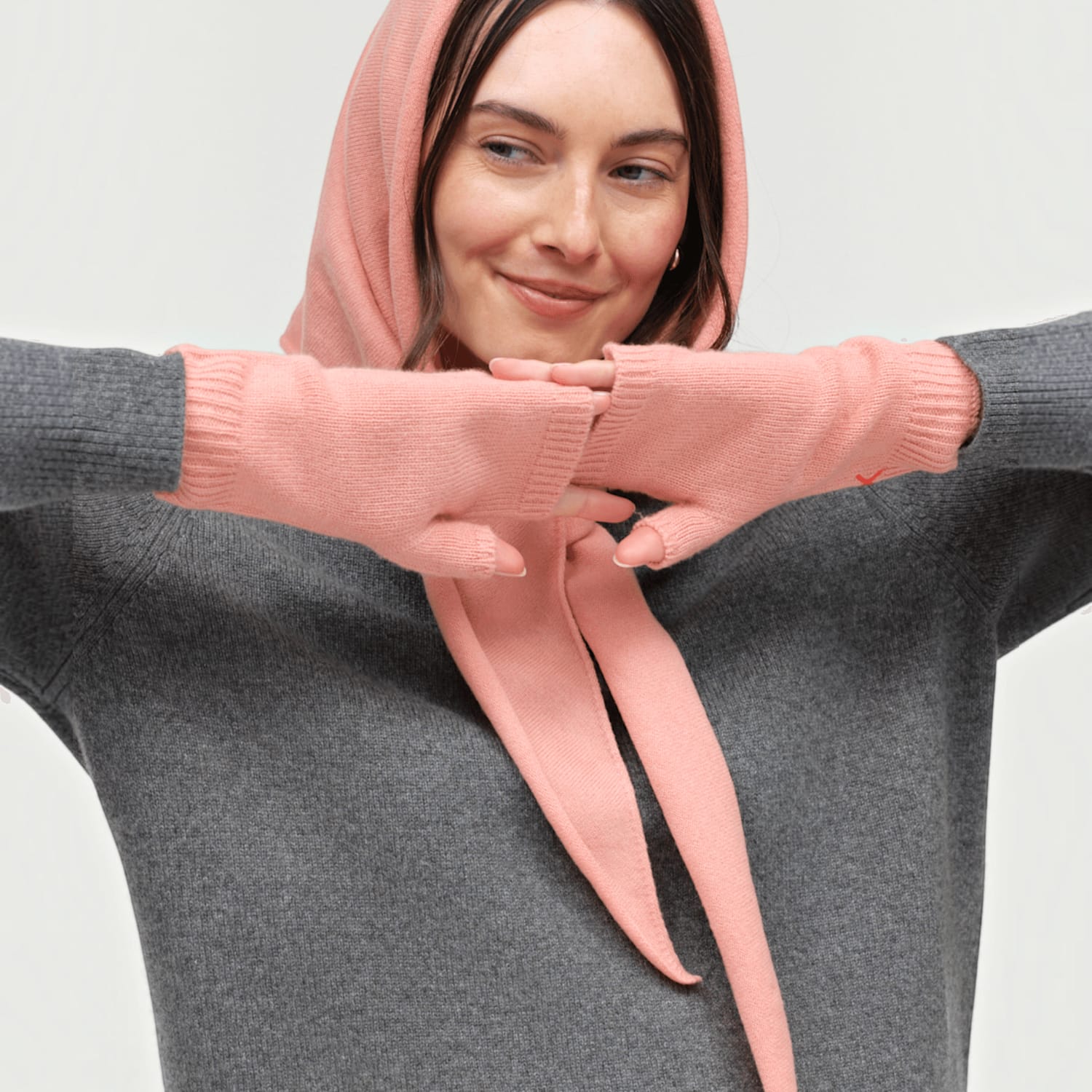 Chinti & Parker Women's Wool Cashmere Fingerless Gloves - Light Pink - Available at M&S