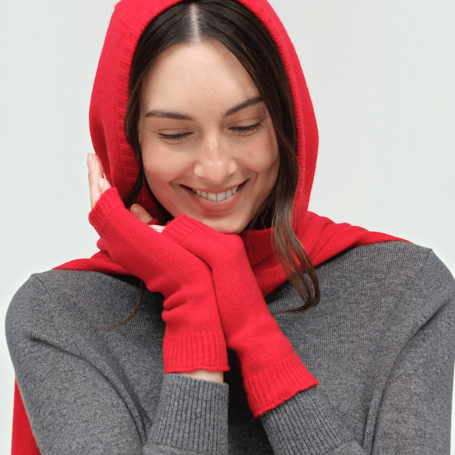 Chinti & Parker Women's Wool Cashmere Fingerless Gloves - Medium Red - Available at M&S