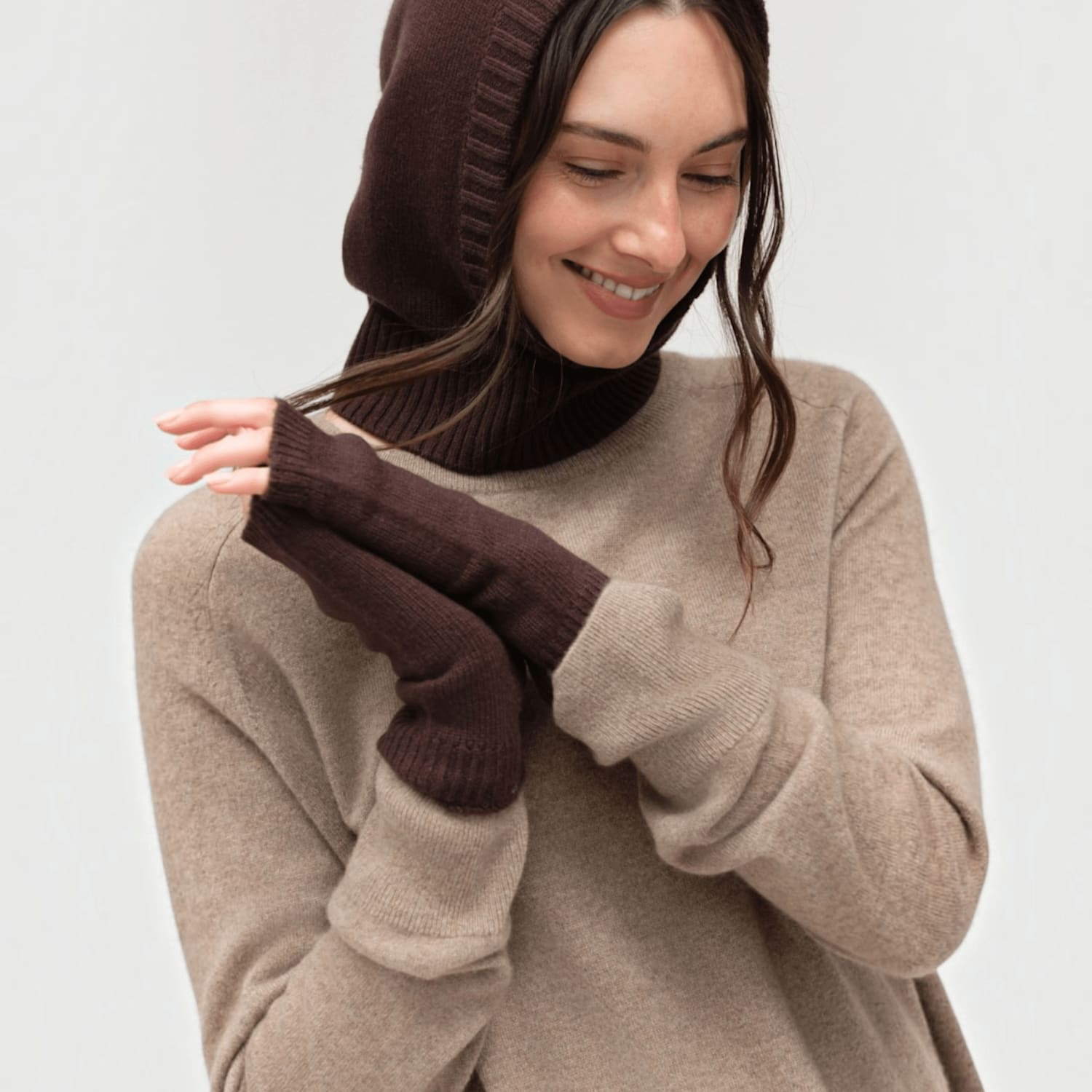 Chinti & Parker Women's Wool Cashmere Fingerless Gloves - Dark Brown - Available at M&S