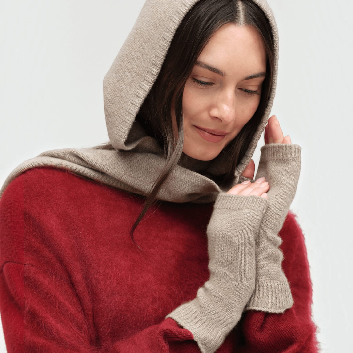 Chinti & Parker Women's Wool Cashmere Fingerless Gloves - Stone - Available at M&S