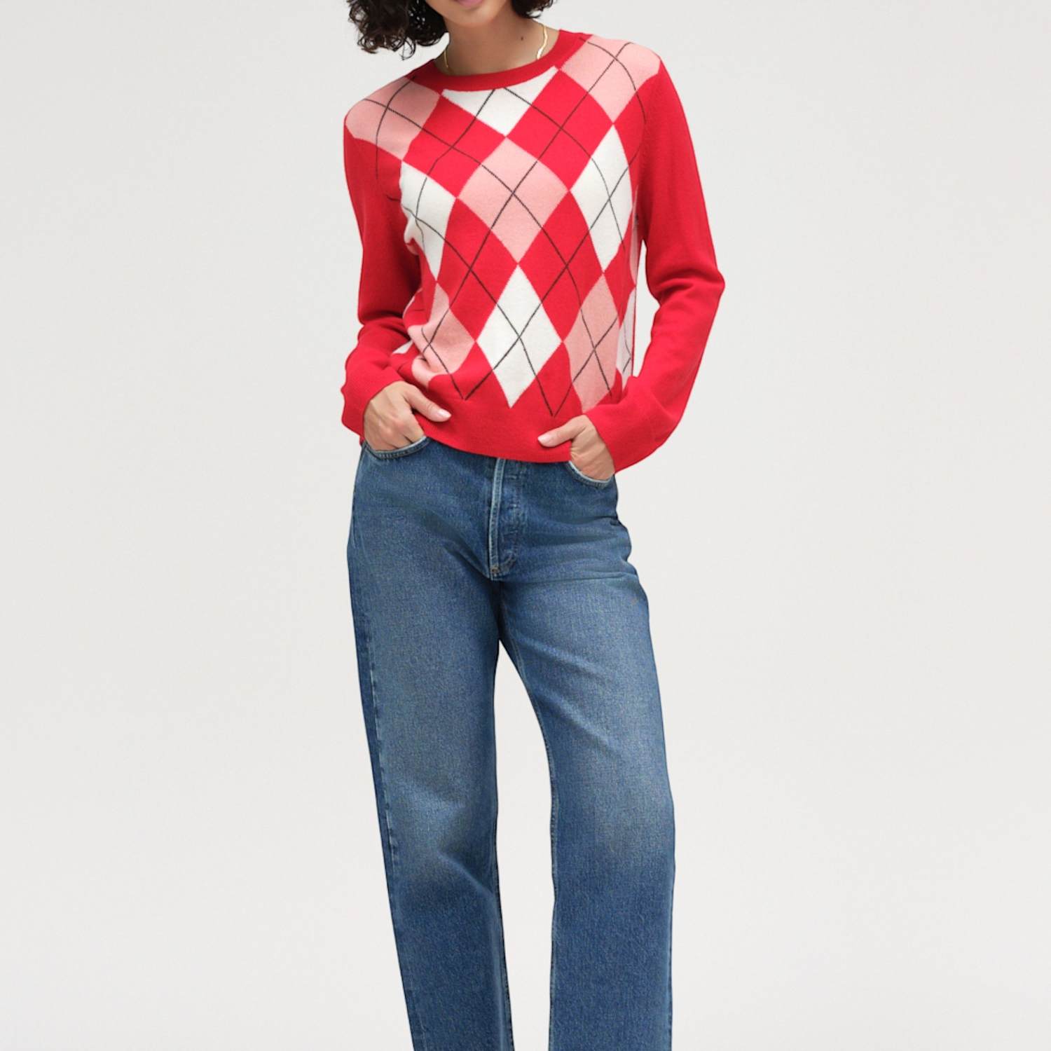Chinti & Parker Women's Wool Rich Argyle Crew Neck Jumper - Large - Red - Available at M&S
