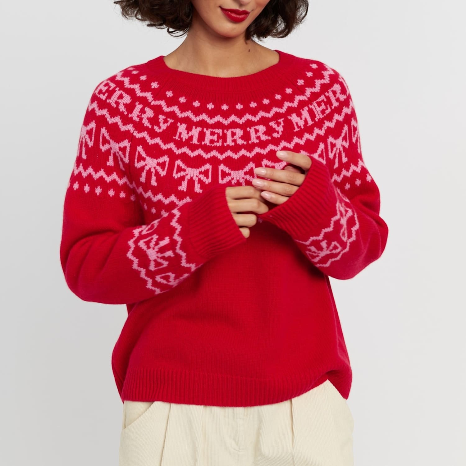 Chinti & Parker Women's Fairisle Wool Cashmere Crew Neck Jumper - Extra Large - Red - Available at M&S