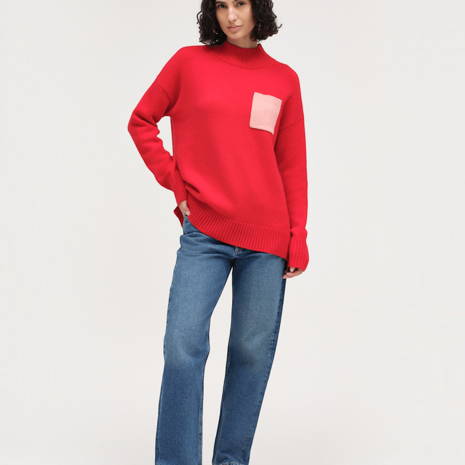 Chinti & Parker Women's Wool Rich Roll Neck Pocket Detail Sweatshirt - Medium - Red - Available at M&S