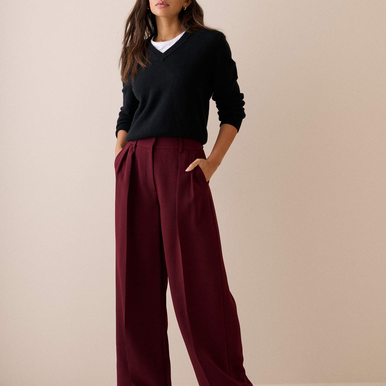 Nobody's Child Women's Crepe Pintuck Wide Leg Trousers - 10 - Red - Available at M&S