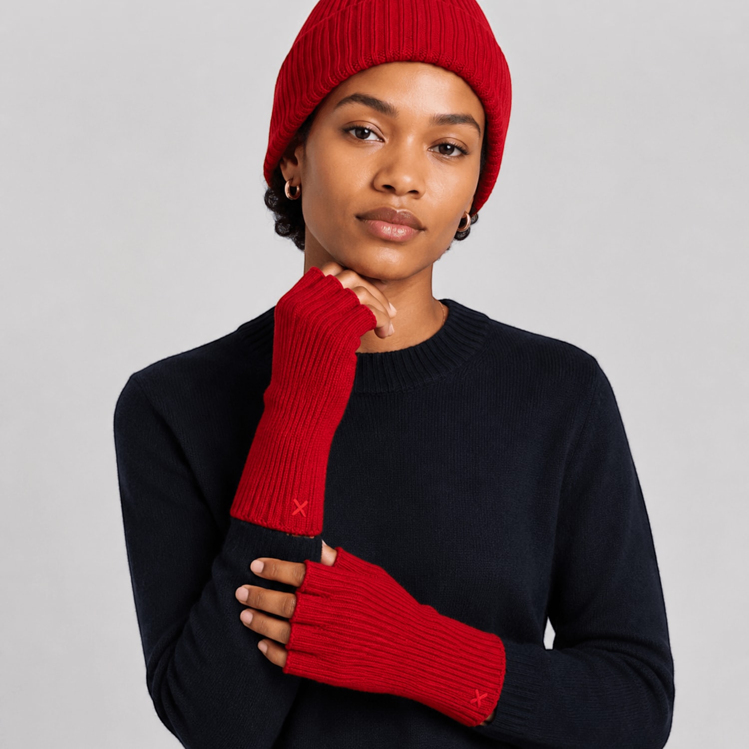 Chinti & Parker Women's Wool Cashmere Ribbed Beanie Hat - Medium Red - Available at M&S