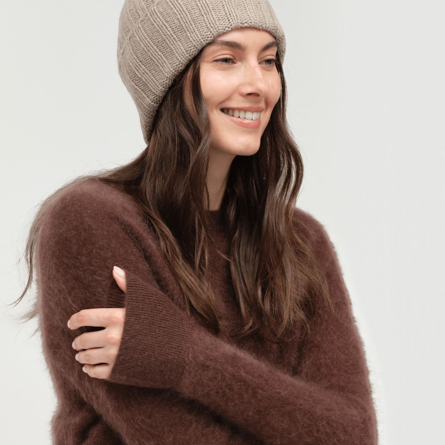 Chinti & Parker Women's Wool Cashmere Ribbed Beanie Hat - Stone - Available at M&S