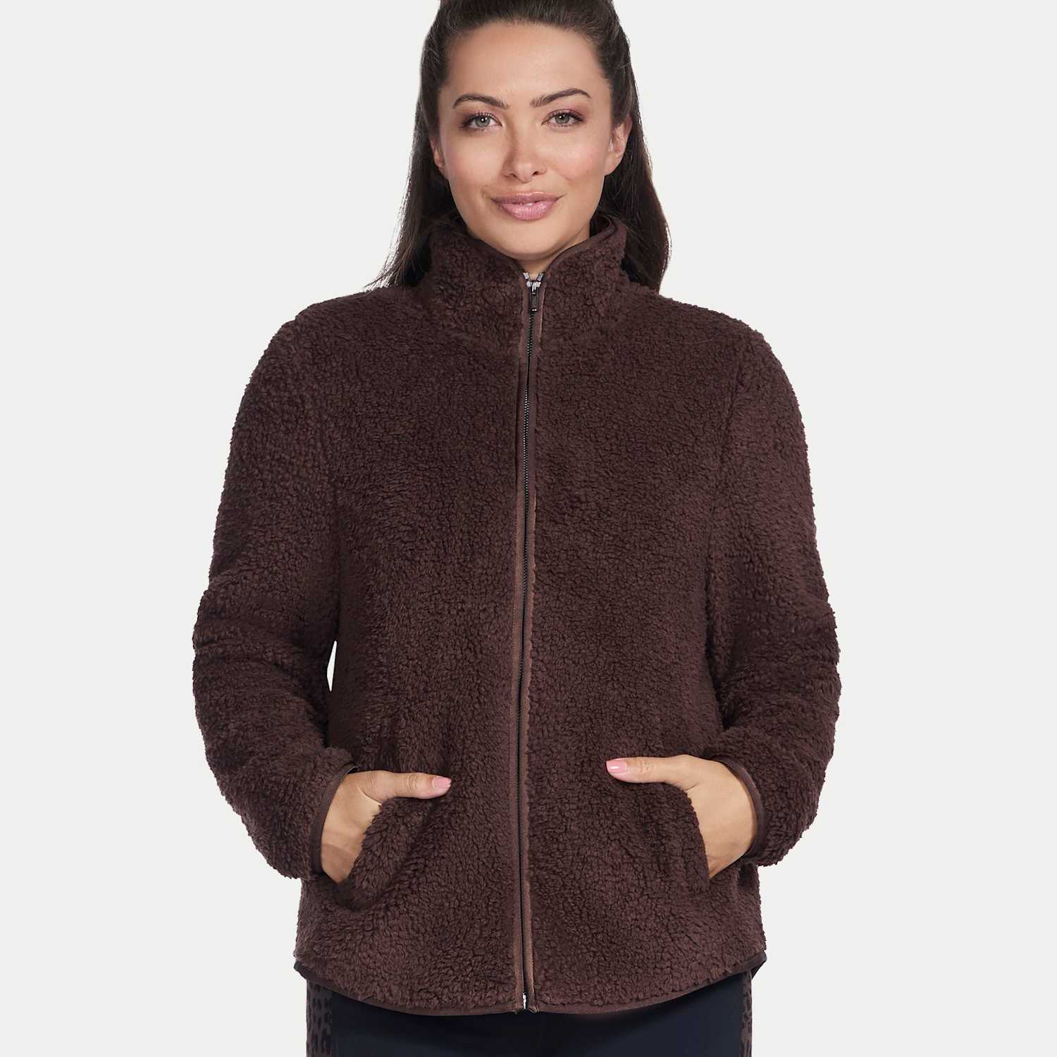 Skechers Women's Skech-Sherpa Fleece Textured Jacket - Small - Dark Brown - Available at M&S