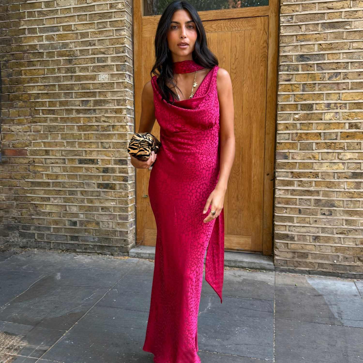 Never Fully Dressed Women's Animal Print Slash Neck Maxi Dress - 18 - Burgundy Mix - Available at M&S