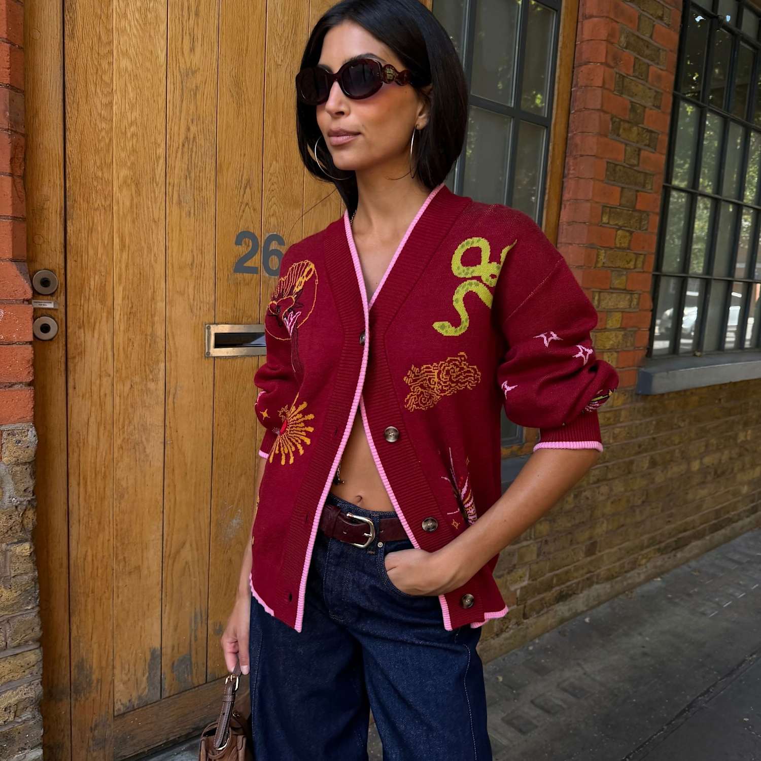 Never Fully Dressed Women's Embroidered V Neck Button Front Relaxed Cardigan - Small - Burgundy Mix - Available at M&S