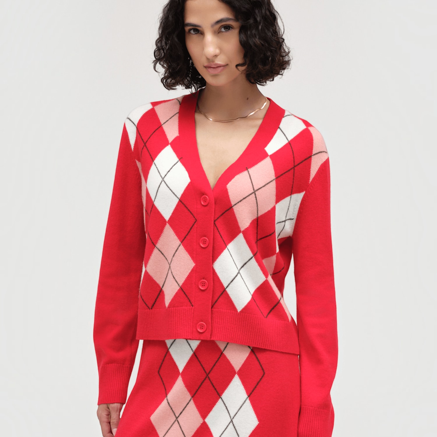 Chinti & Parker Women's Wool Rich Jacquard V Neck Cardigan with Cashmere - Medium - Red - Available at M&S