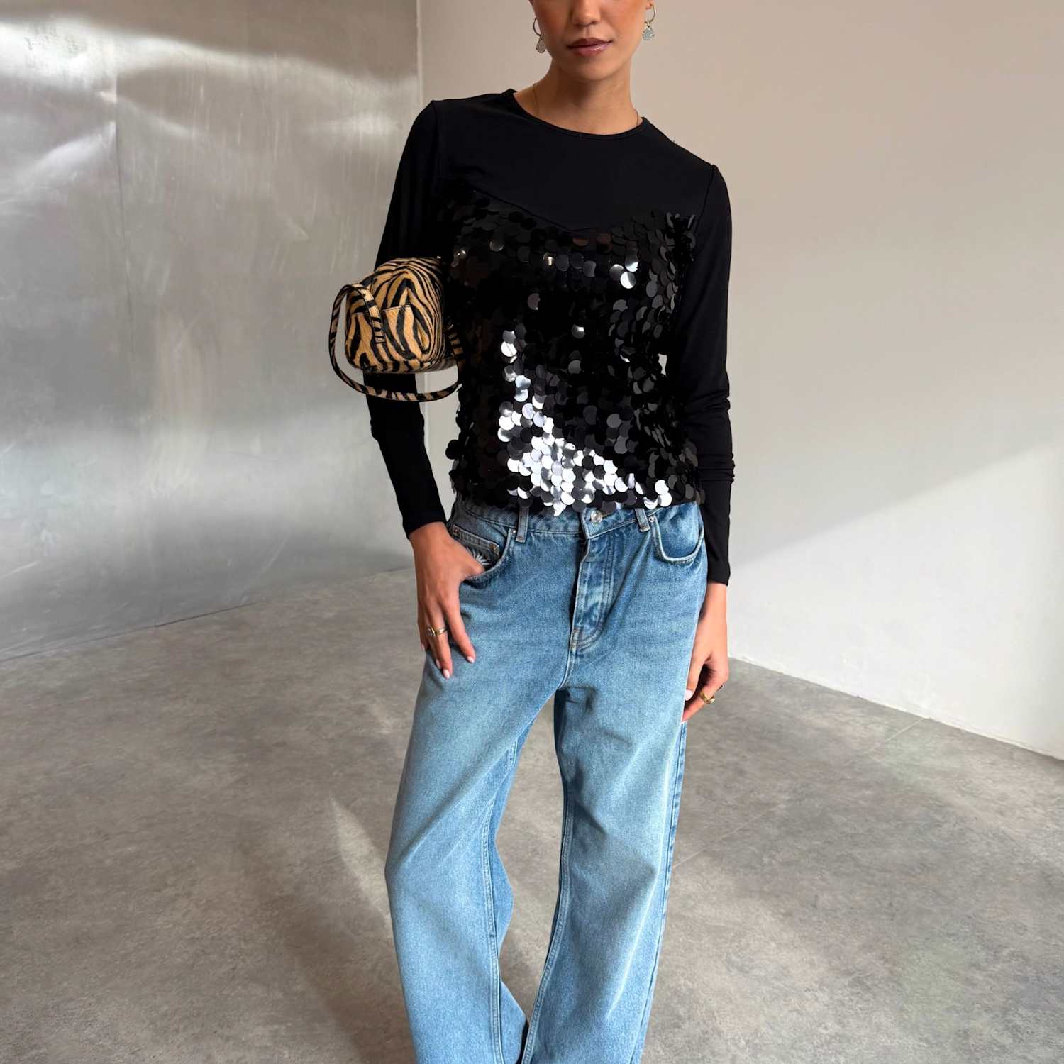 Never Fully Dressed Women's Sequin Crew Neck Fitted T-Shirt - 18 - Black Mix - Available at M&S