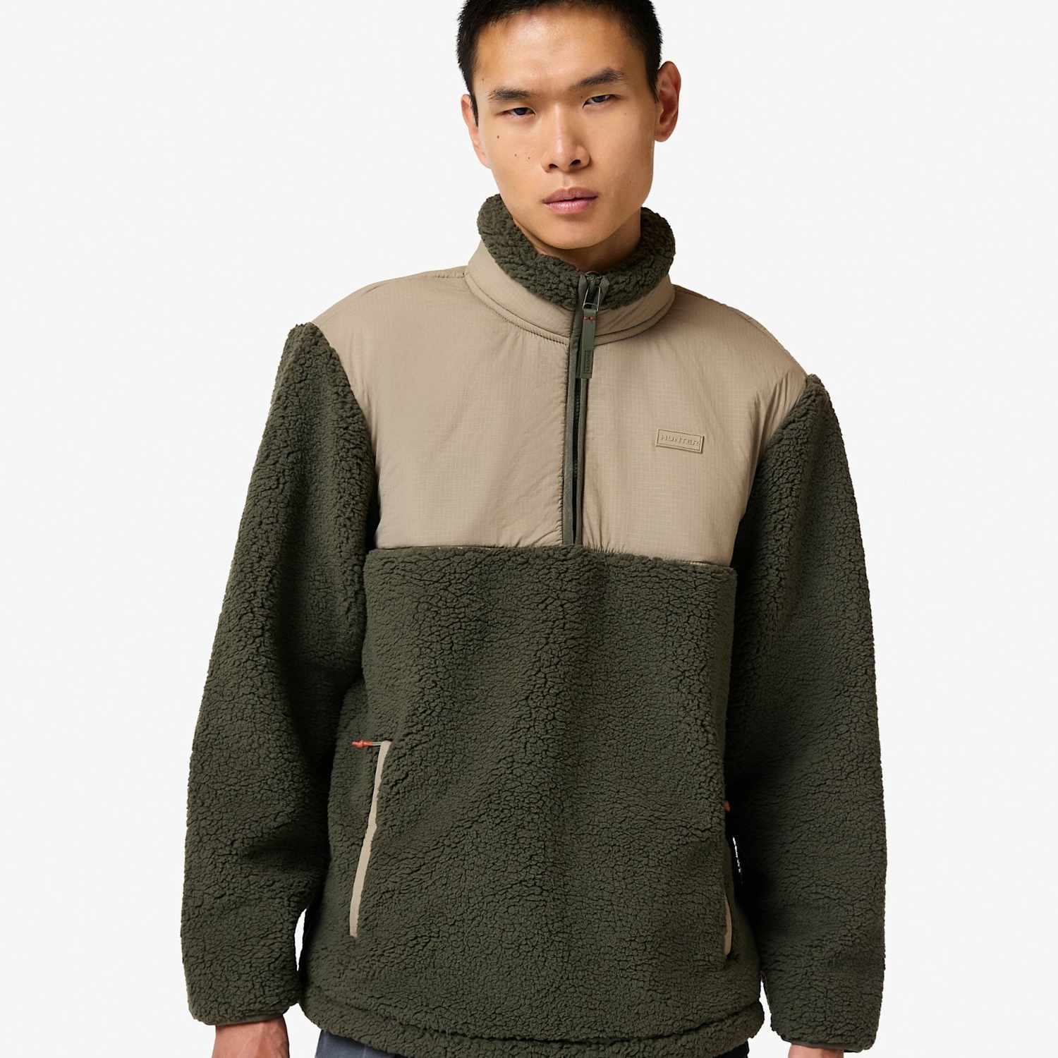 Hunter Men's Quarter Zip Borg Fleece Sweatshirt - L - Khaki - Available at M&S