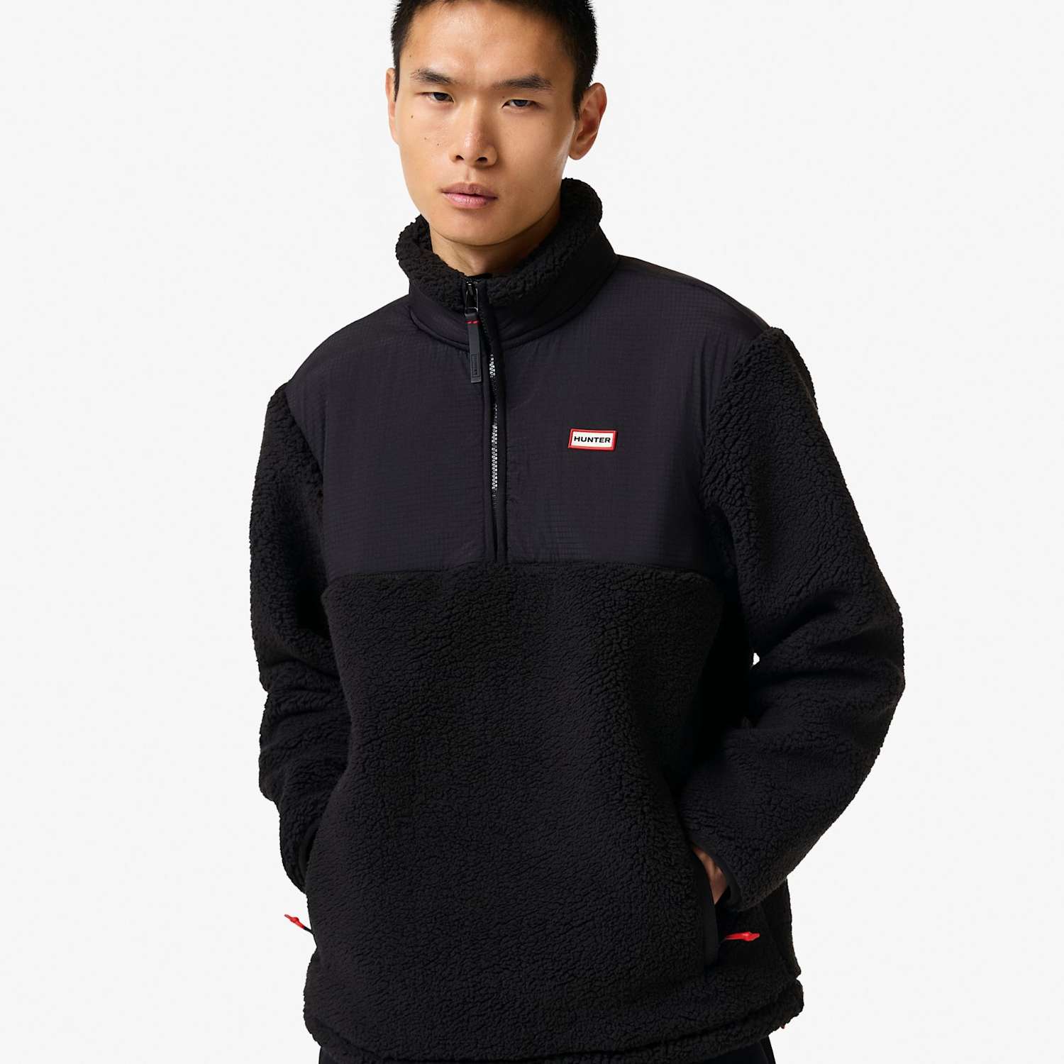 Hunter Men's Quarter Zip Borg Fleece Sweatshirt - L - Black - Available at M&S