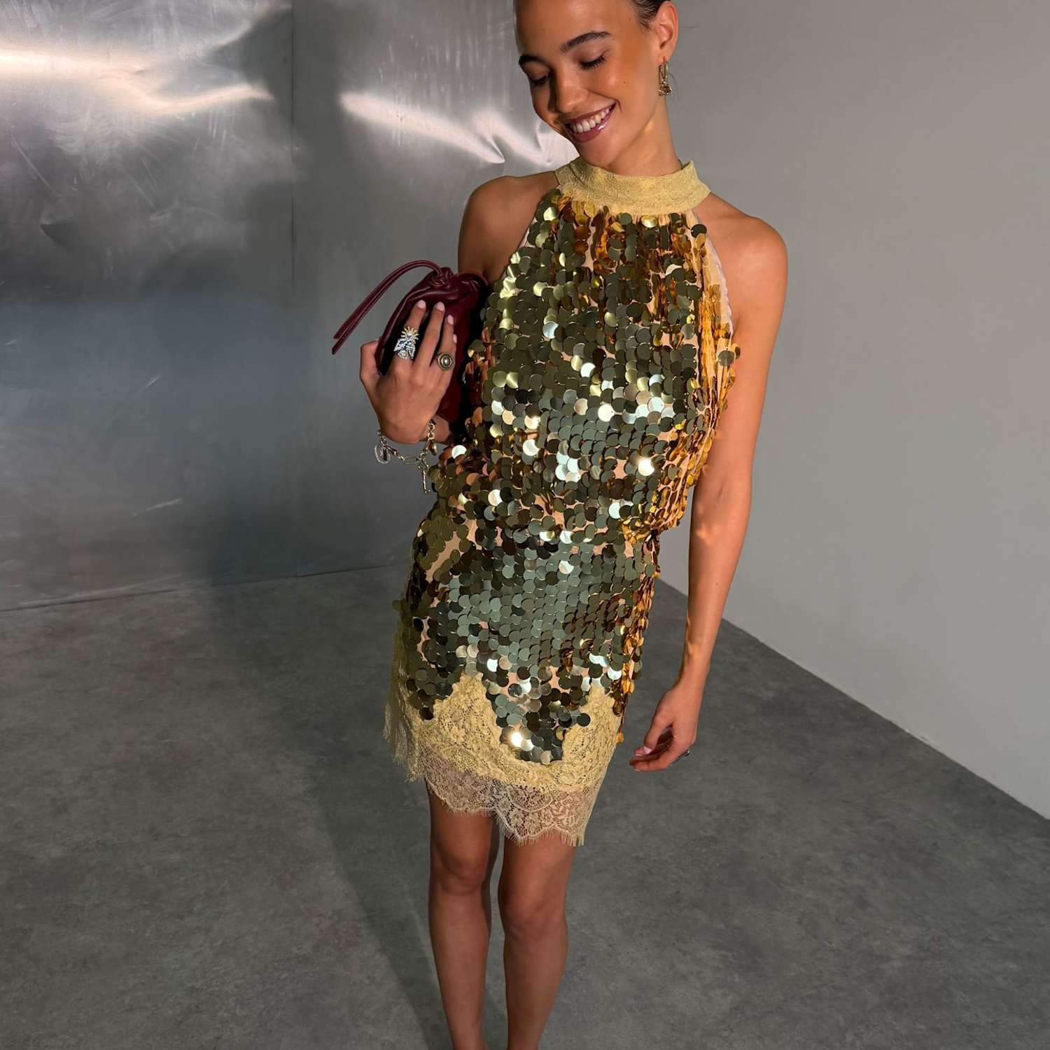 Never Fully Dressed Women's Sequin Tie Neck Fitted Vest Top - 16 - Gold - Available at M&S