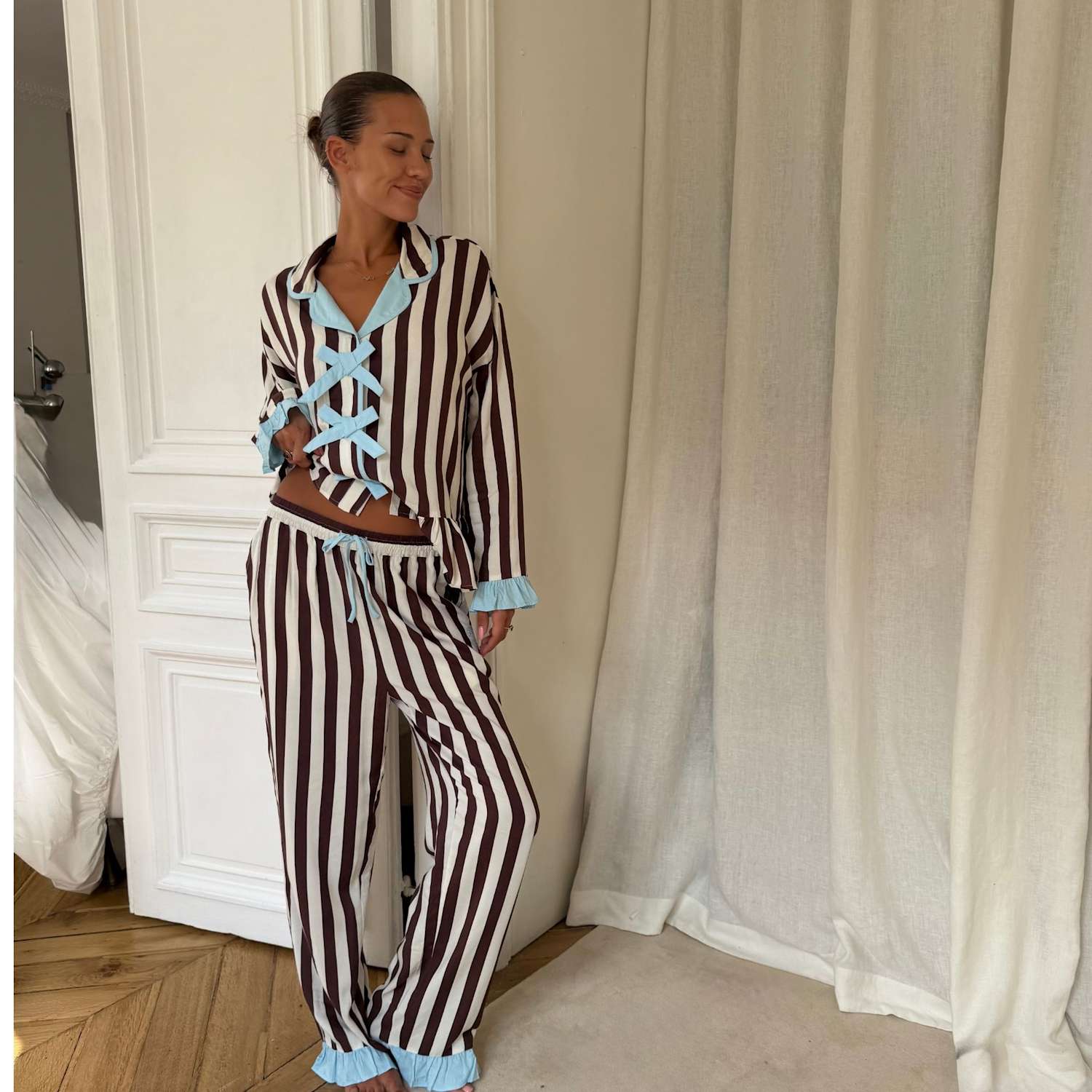 Never Fully Dressed Women's Striped Button Through Pyjama Set - 16 - Brown Mix - Available at M&S
