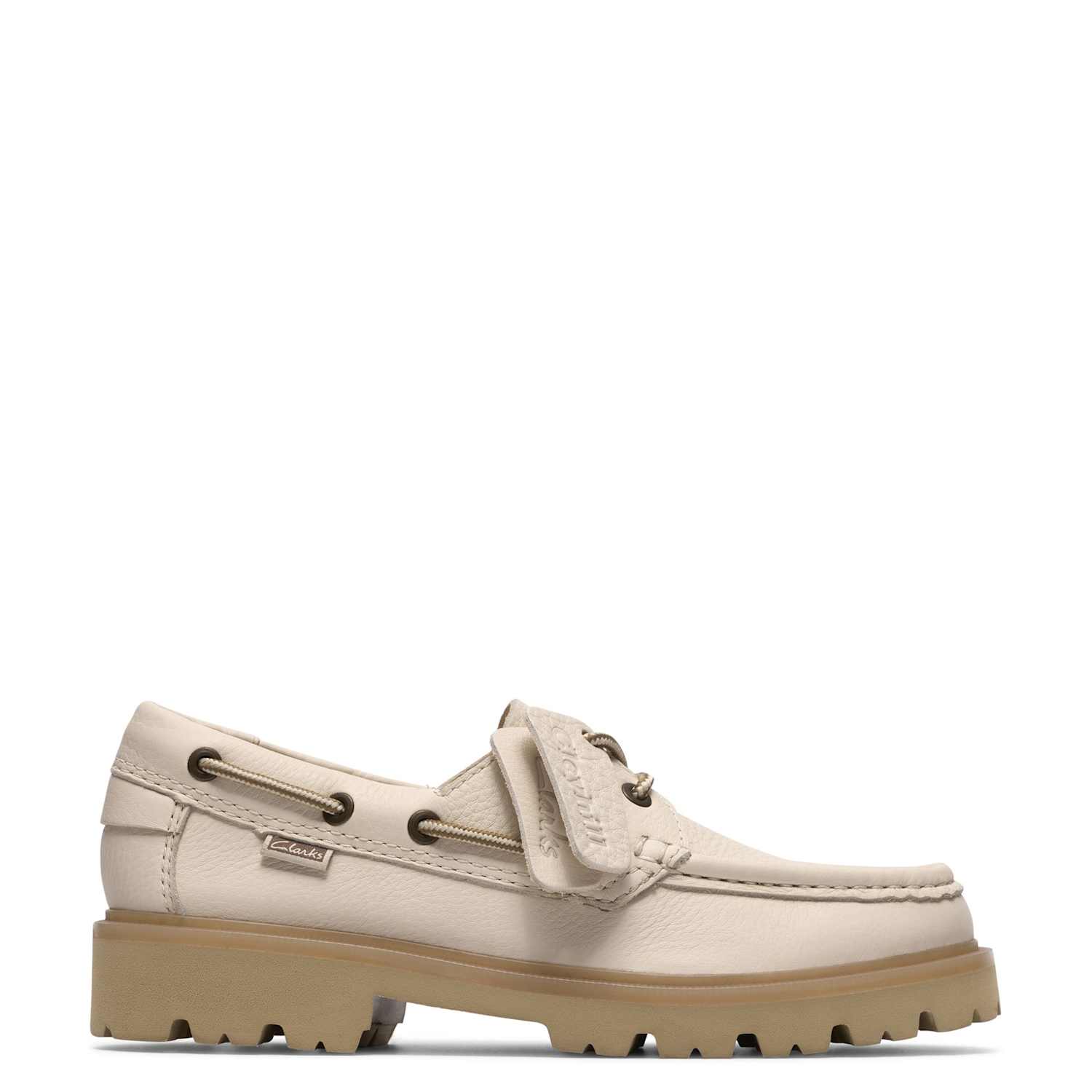 Clarks Women's Leather Block Heel Boat Shoes - 5½ - Cream - Available at M&S
