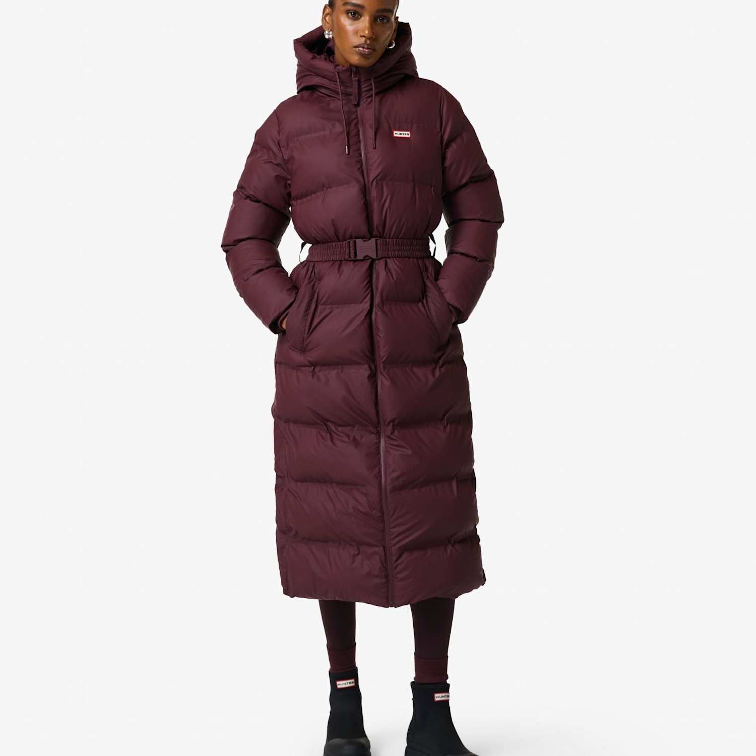 Hunter Women's Hutchinson Longline Puffer Jacket - Medium - Burgundy - Available at M&S