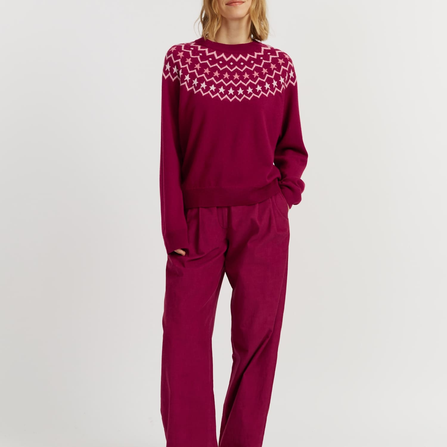Chinti & Parker Women's Wool Rich with Cashmere Fair Isle Crew Neck Jumper - Small - Red Mix - Available at M&S