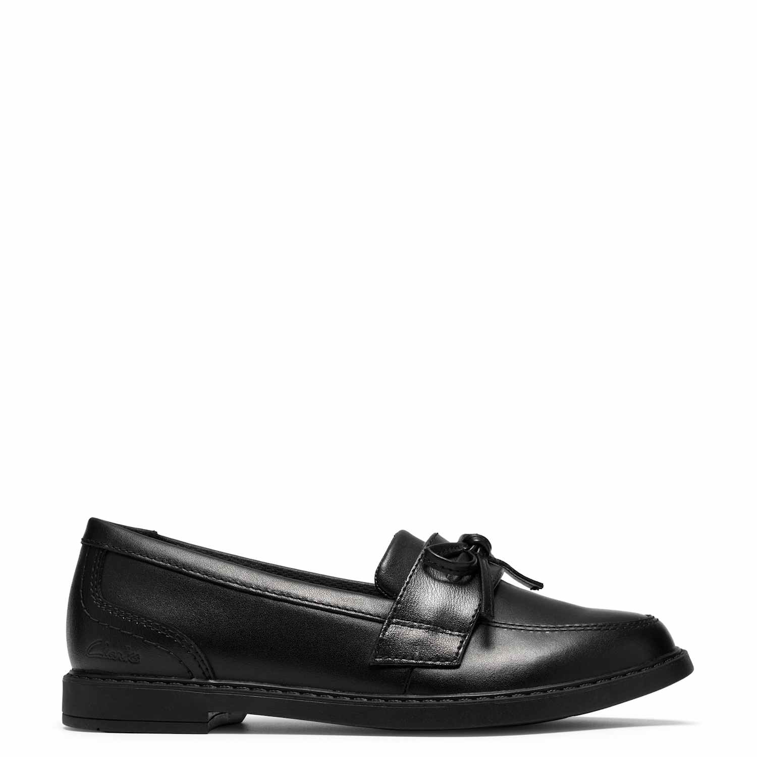 Clarks Girls Leather Bow Loafers (12 Small-2 Large) - 2 - Black - Available at M&S