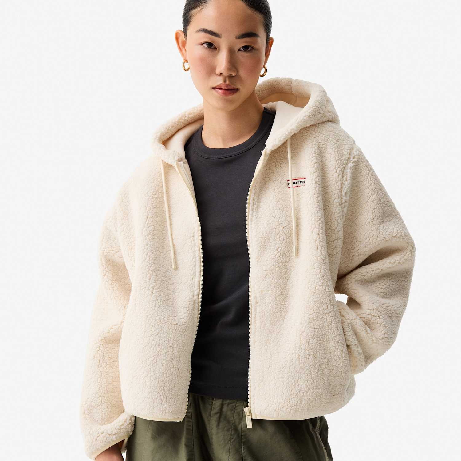 Hunter Women's Bonelle Borg Fleece Jacket - Medium - White - Available at M&S