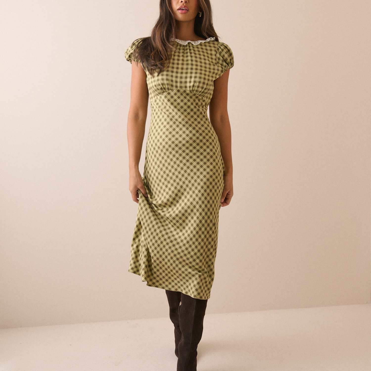 Nobody's Child Women's Checked Midi Skater Dress - 14 - Green - Available at M&S
