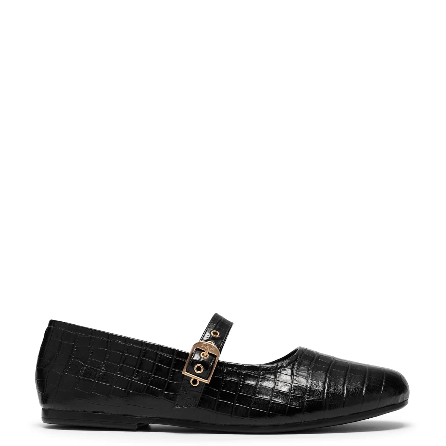 Clarks Women's Livia Jane Leather Croc Mary Jane Ballet Pumps - 7 - Black - Available at M&S