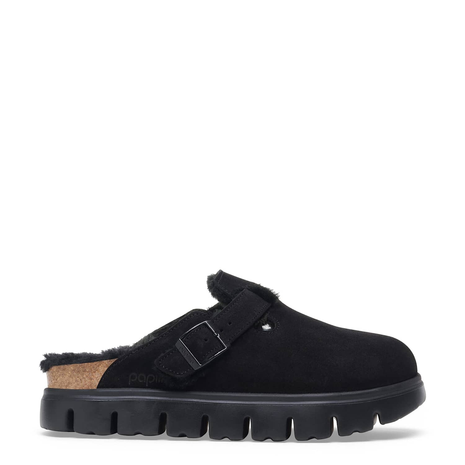 Birkenstock Women's Boston Chunky Suede Shearling Buckle Clogs - 4½ - Black - Available at M&S