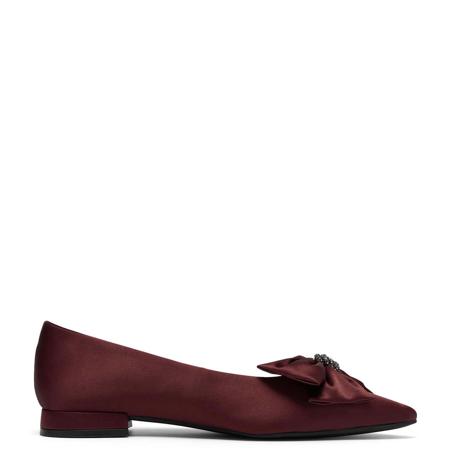 Clarks Women's Satin Embellished Bow Flat Pointed Ballet Pumps - 5 - Burgundy - Available at M&S