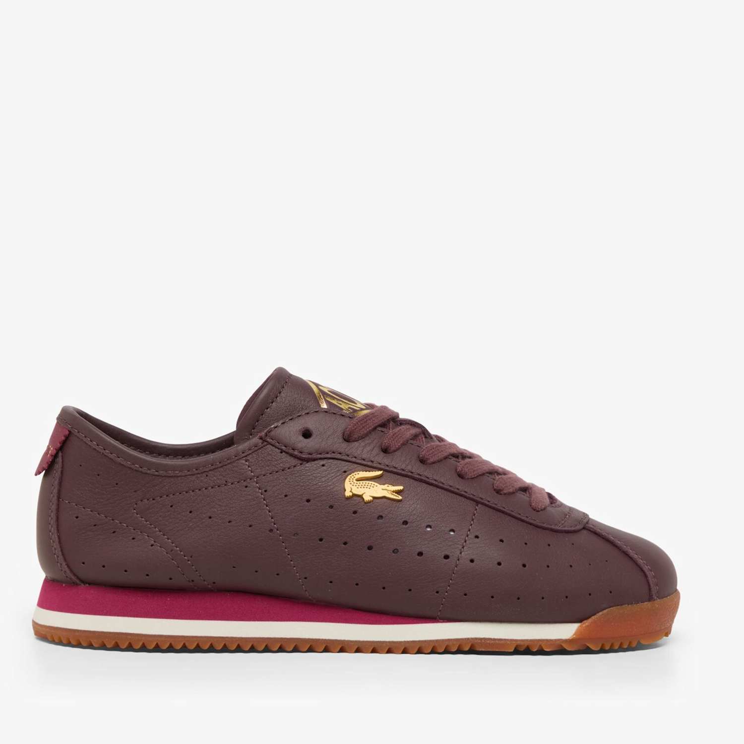 Lacoste Women's Leather Lace Up Trainers - 5 - Burgundy - Available at M&S