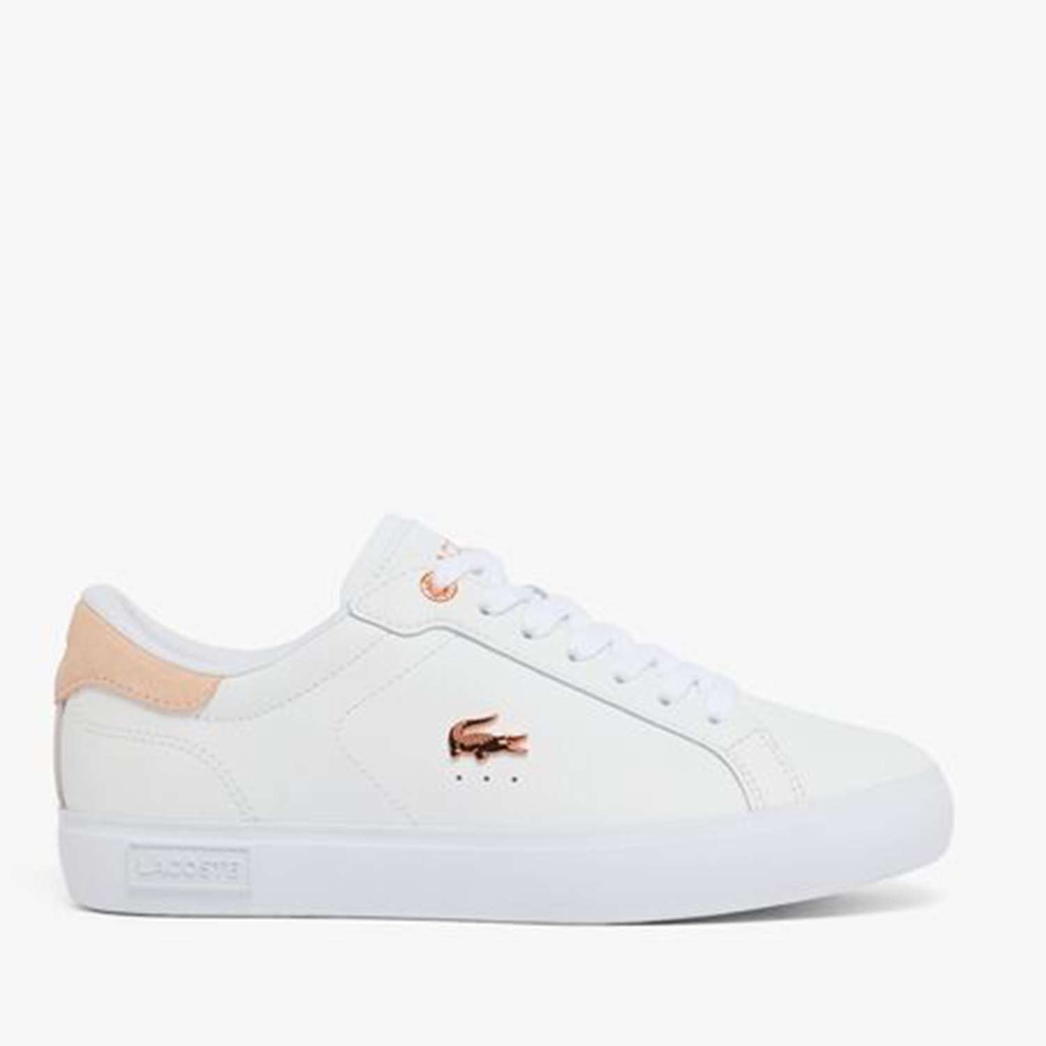 Lacoste Women's Powercourt Leather Rose Gold Detail Trainers - 6 - White Mix - Available at M&S