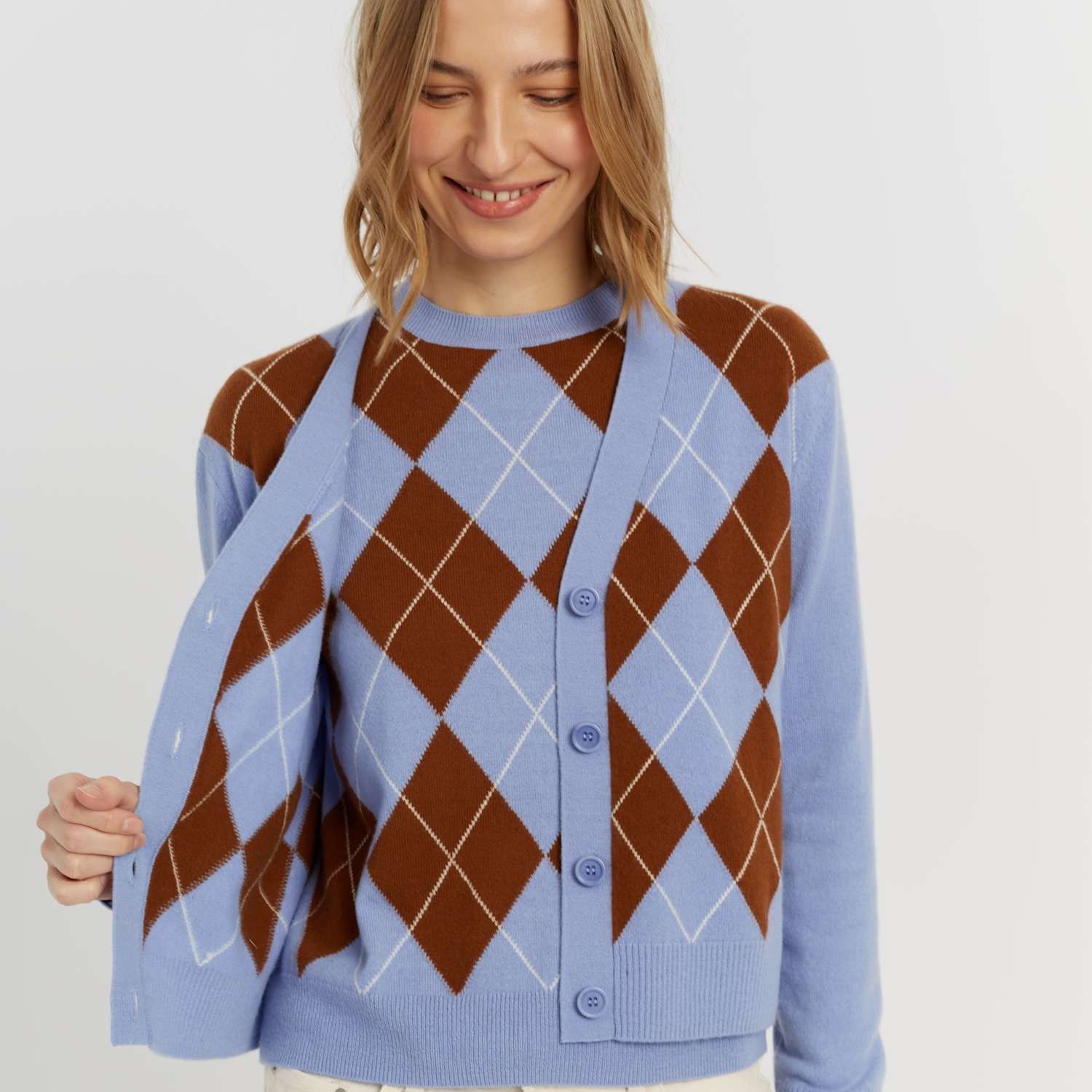 Chinti & Parker Women's Wool Rich Argyle Cardigan with Cashmere - Large - Blue Mix - Available at M&S
