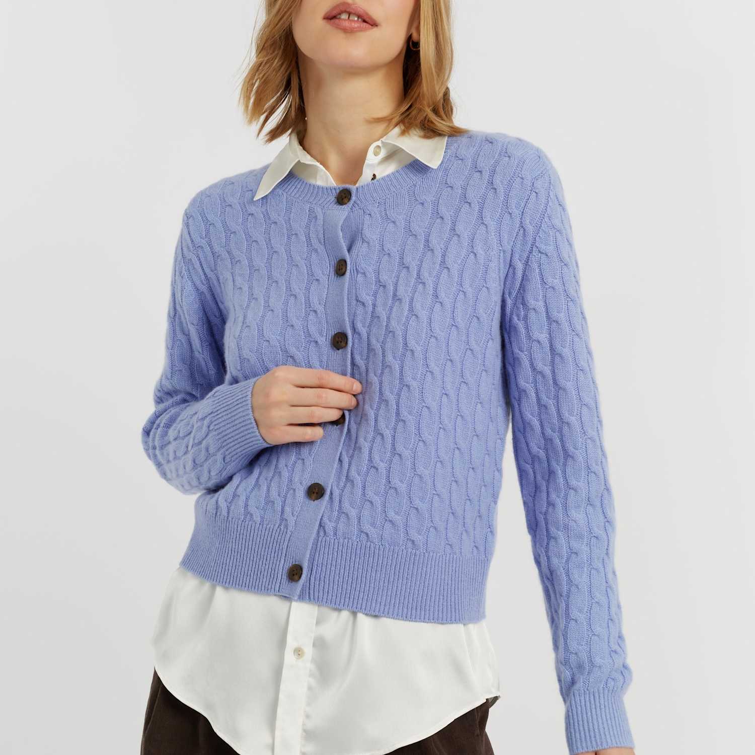 Chinti & Parker Women's Pure Cashmere Cable Knit Crew Neck Cardigan - Large - Blue - Available at M&S