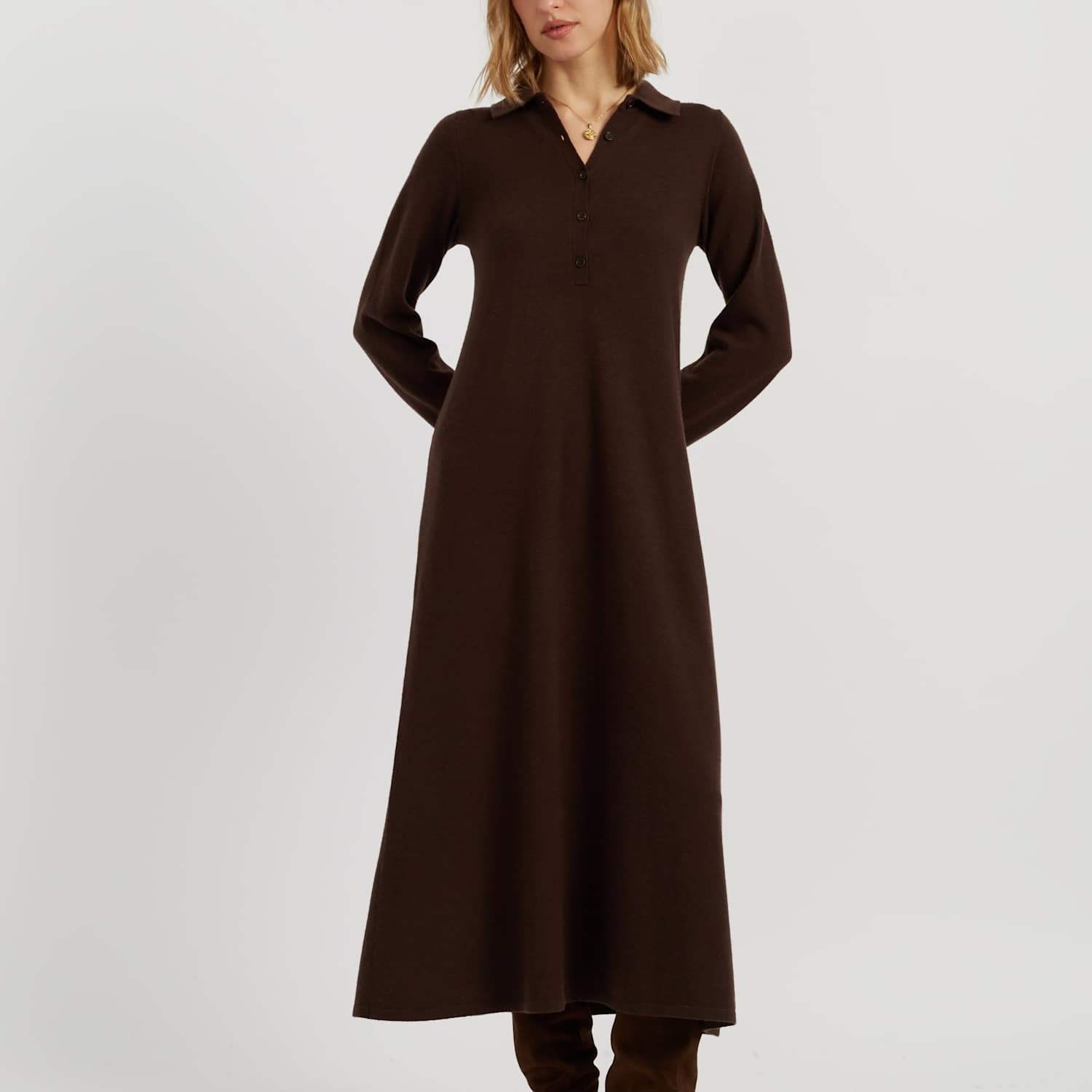 Chinti & Parker Women's Wool Rich Polo Dress With Cashmere - Large - Chocolate - Available at M&S
