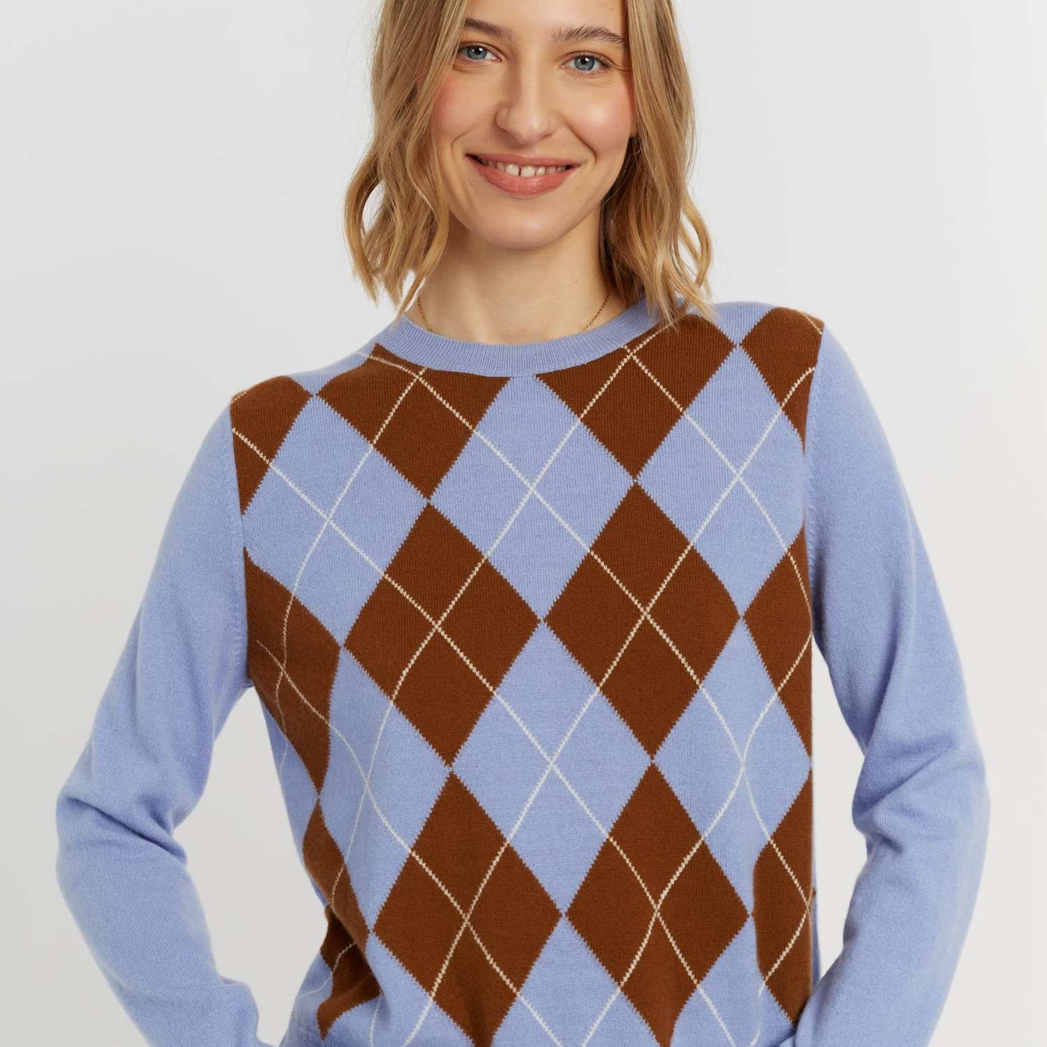 Chinti & Parker Women's Wool With Cashmere Argyle Crew Neck Jumper - Medium - Blue Mix - Available at M&S