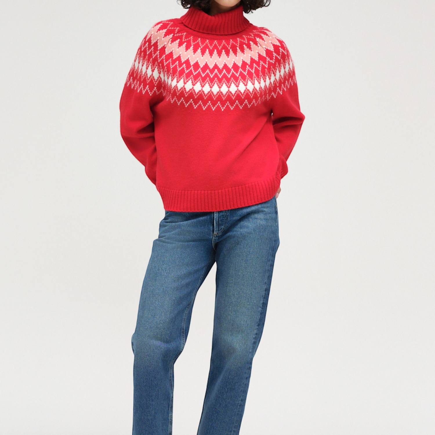Chinti & Parker Women's Wool with Cashmere Fair Isle Polo Neck Jumper - Large - Red - Available at M&S